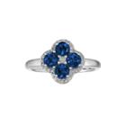 Lab-created Sapphire And White Topaz Flower Sterling Silver Ring