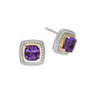 Amethyst & White Topaz Silver With 14k Yellow Gold Earrings