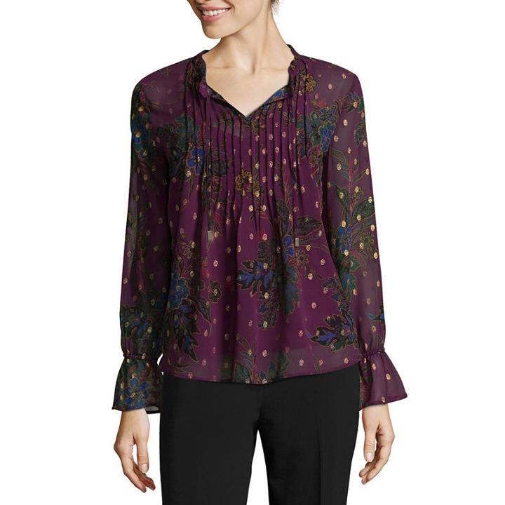 Liz Claiborne Long Sleeve Woven Ruffled Blouse-talls