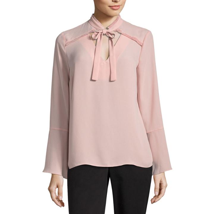 Liz Claiborne Long Sleeve V Neck Georgette Blouse