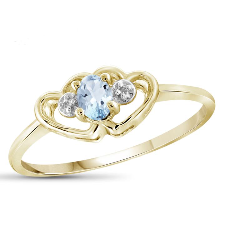 Womens Diamond Accent Blue Aquamarine Gold Over Silver Delicate Ring