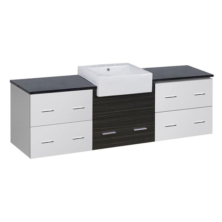 73.5-in. W Wall Mount White-dawn Grey Vanity Set For 3h8-in. Drilling Black Galaxy Top