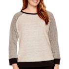 Liz Claiborne Raglan-sleeve Contrast Textured Sweatshirt - Plus