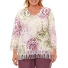 Alfred Dunner Palm Desert 3/4 Sleeve V Neck Pullover Sweater-plus