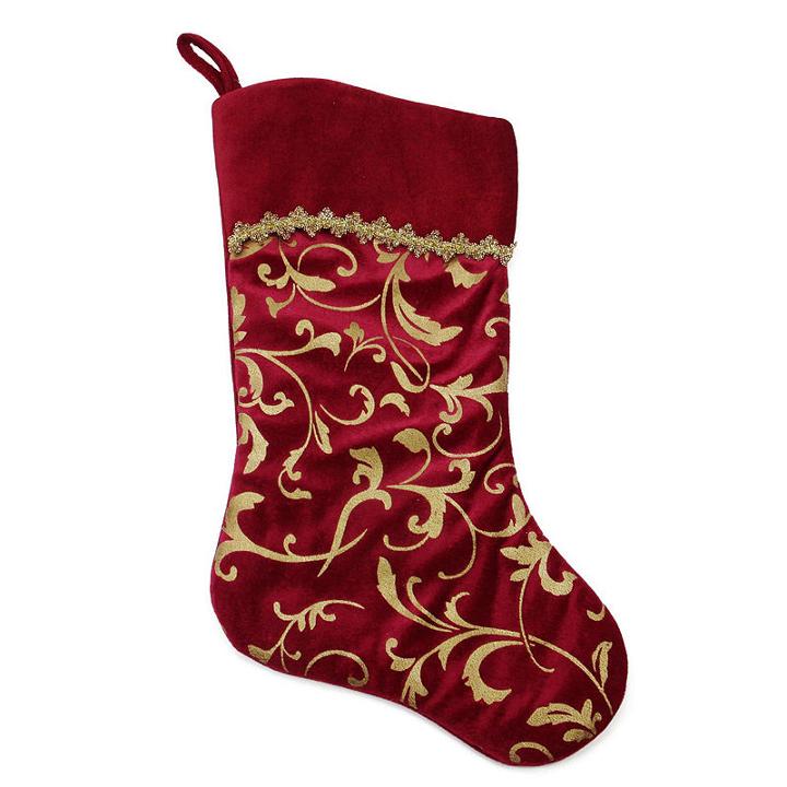 20 Elegant Burgundy Red And Gold Flourish Design Christmas Stocking