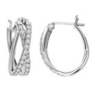 Womens Genuine Diamond 10k White Gold Hoop Earrings