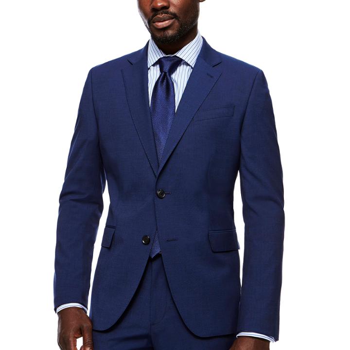 Jf Stretch Texture Med Blue Jacket- Slim Fit