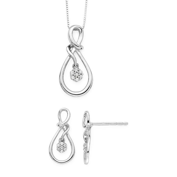 Diamond Blossom Womens 2-pack White Diamond 10k Gold Jewelry Set