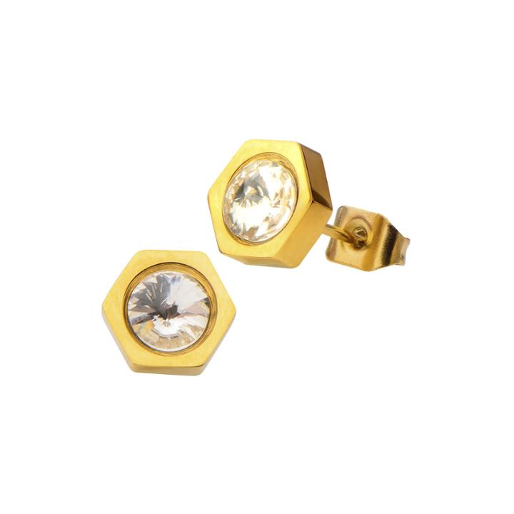 Crystal Yellow Ion Plated Stainless Steel Stud Earrings