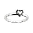 Personally Stackable White And Color-enhanced Black Diamond-accent Heart Ring