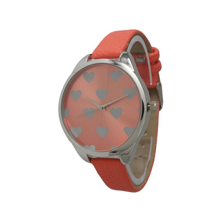 Olivia Pratt Womens Hearts Dial Coral Leather Watch 13942coral