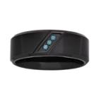 Mens Blue Diamond-accent Black Stainless Steel Wedding Band