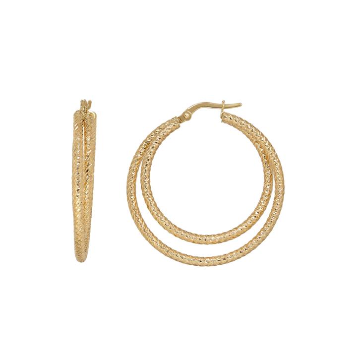 Made In Italy 14k Yellow Gold Diamond-cut Double Hoop Earrings