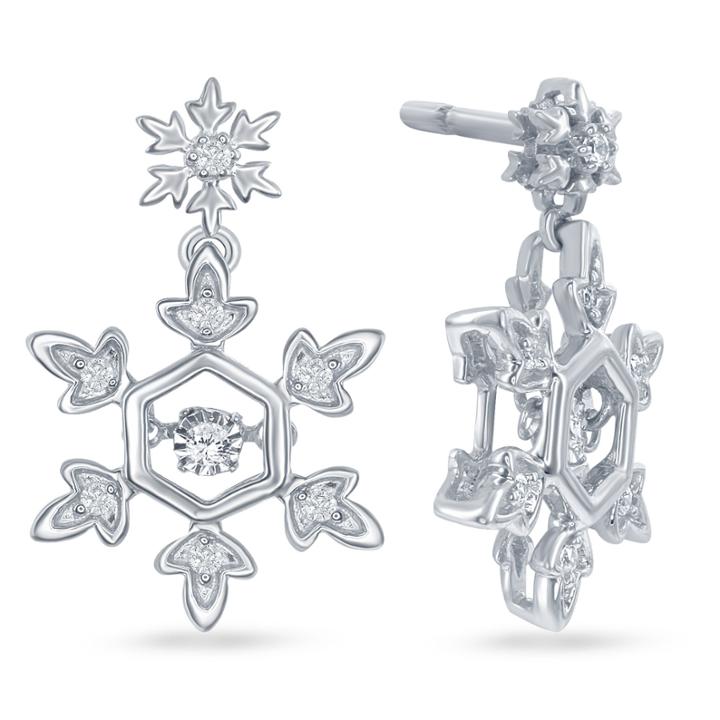 Enchanted By Disney 1/10 C.t.t.w. Diamond Sterling Silver Frozen Snowflake Drop Earrings