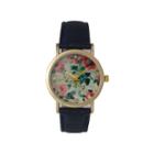 Olivia Pratt Womens Floral Rhinestone Accent Dial Navy Leather Watch 14977