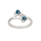 Genuine Blue Topaz Sterling Silver Two Heart Ring