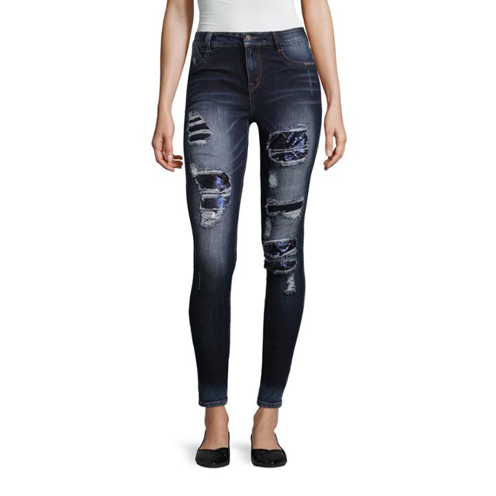 Wallflower Destructed Sequin Skinny Fit Jean-juniors