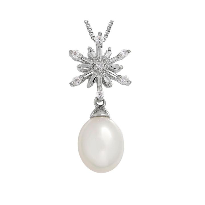 Cultured Freshwater Pearl And Lab-created White Sapphire Snowflake Necklace