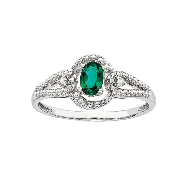 Womens Diamond Accent Lab Created Emerald Sterling Silver Halo Ring