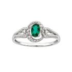 Womens Diamond Accent Lab Created Emerald Sterling Silver Halo Ring