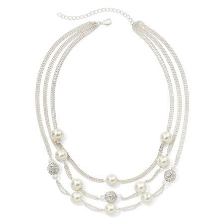Vieste Simulated Pearl And Crystal Fireball Silver-tone 3-row Station C