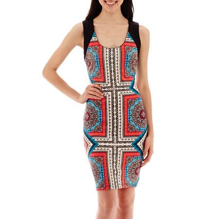 Bisou Bisou Sleeveless Scuba-knit Scarf-print Sheath Dress