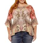 Unity World Wear 3/4 Sleeve Scoop Neck Knit Paisley Blouse-plus