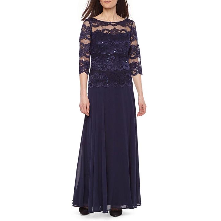 Melrose 3/4 Sleeve Lace Evening Gown