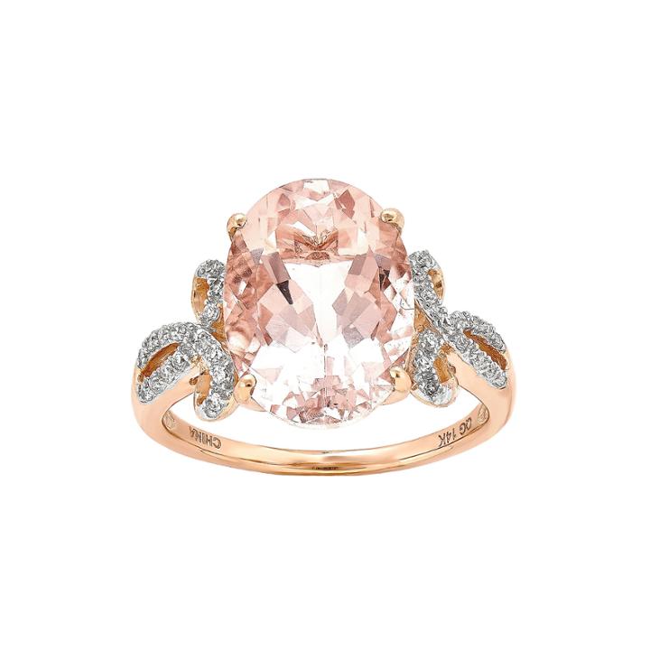 Genuine Morganite And 1/7 Ct. T.w. Diamond 14k Rose Gold Ring