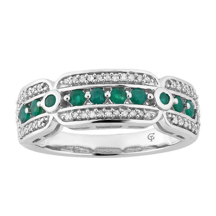 Womens 1/5 Ct. T.w. Genuine Emerald Green 10k White Gold Cocktail Ring