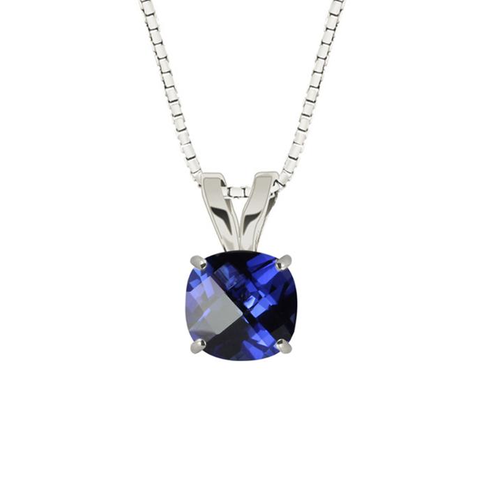 Lab-created Checkerboard Cut Blue Sapphire 10k White Gold Pendant Necklace
