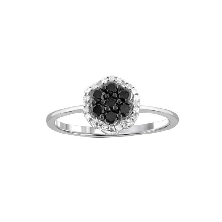 1/2 Ct. T.w. White & Color-enhanced Black Diamond Cluster Sterling Silver Ring