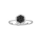 1/2 Ct. T.w. White & Color-enhanced Black Diamond Cluster Sterling Silver Ring