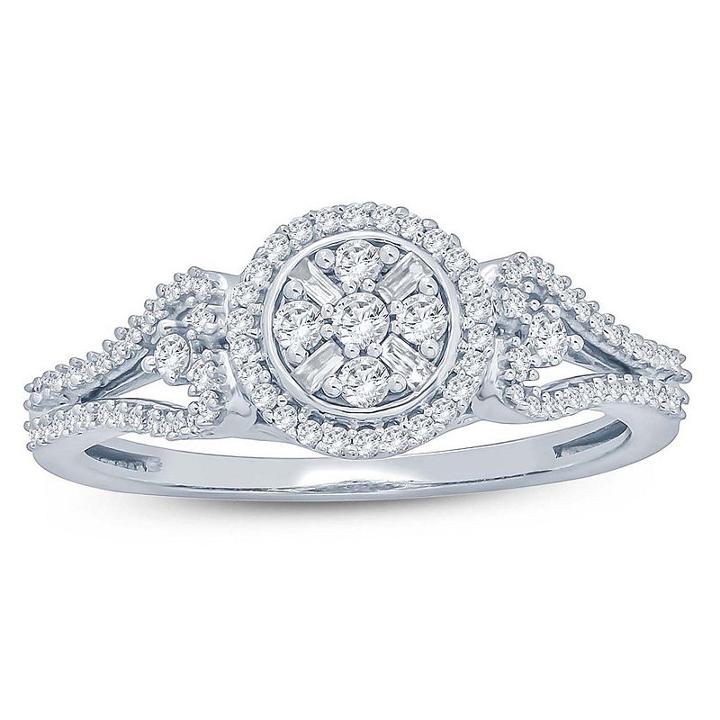 Womens 1/3 Ct. T.w. Genuine Diamond White 10k Gold Engagement Ring
