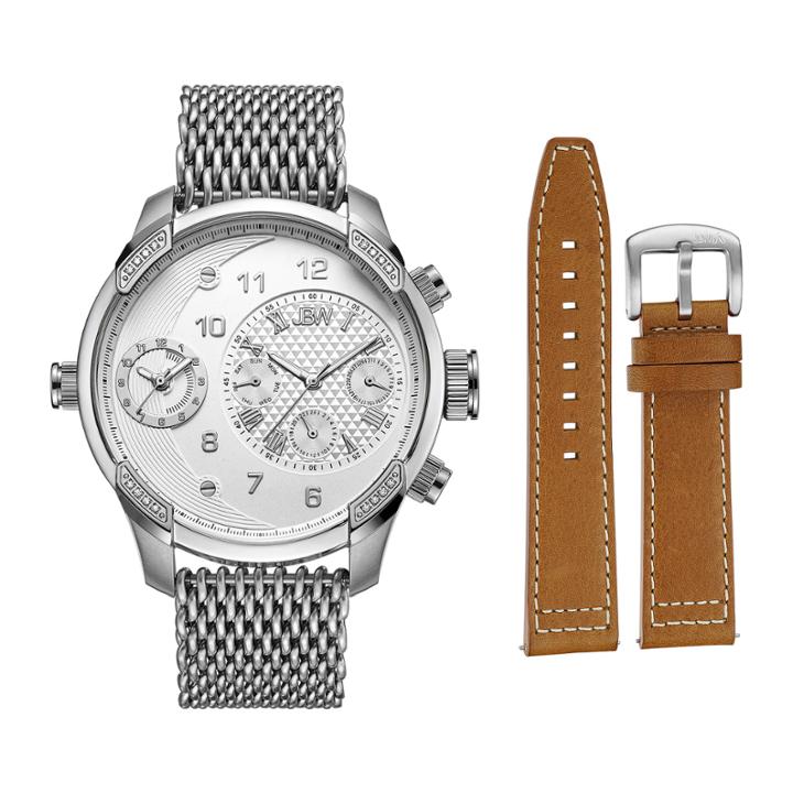 Jbw Diamond Mens Silver Tone 2-pc. Watch Boxed Set-j6355-seta