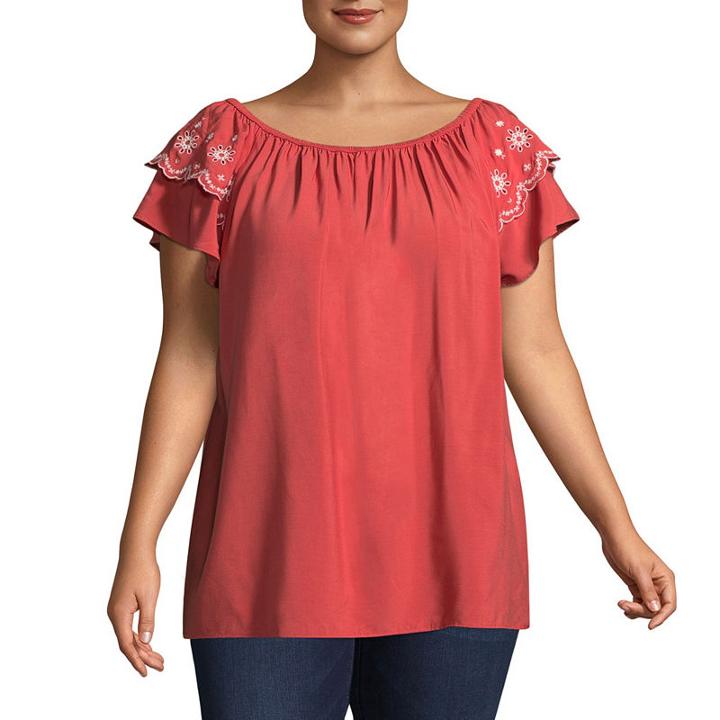 St. John's Bay Short Sleeve Convertible Flutter Sleeve Blouse-plus