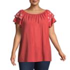 St. John's Bay Short Sleeve Convertible Flutter Sleeve Blouse-plus