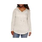 Embossed Long-sleeve Marled Lace-up Hacci Pullover - Juniors Plus