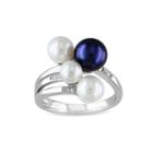 White & Dyed Black Cultured Freshwater Pearl And Diamond Accent Ring