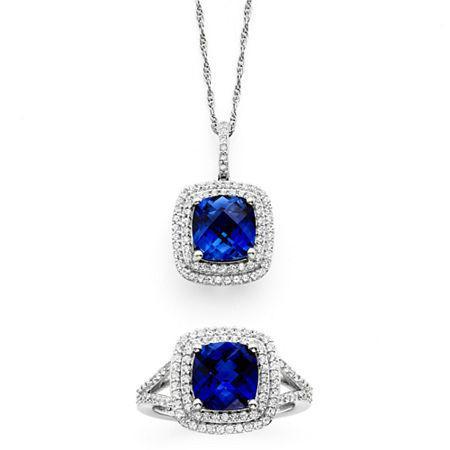 Lab-created Blue & White Sapphire Sterling Silver Pendant Necklace And Ring Set