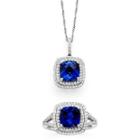 Lab-created Blue & White Sapphire Sterling Silver Pendant Necklace And Ring Set