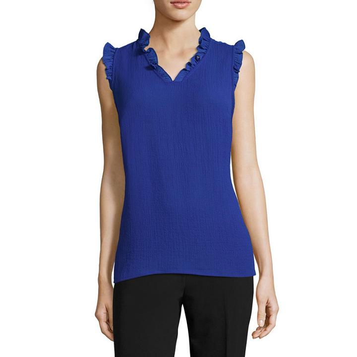 Liz Claiborne V-neck Ruffle Shell- Talls