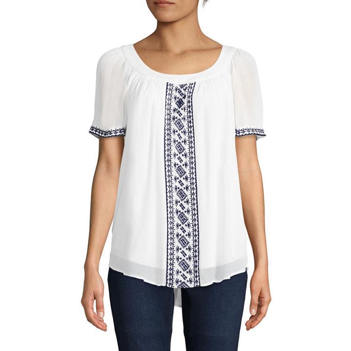 St. John's Bay Short Sleeve Cuffed Sleeve Peasant Top