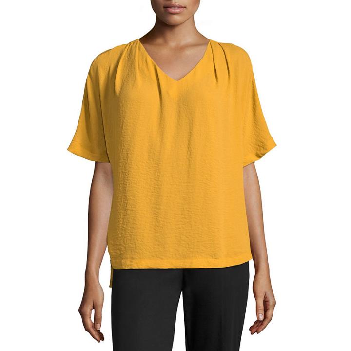 Worthington Short Sleeve V Neck Side Tie Blouse
