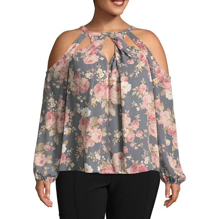 Bold Elements Twist Front Cold Shoulder Cut Out Blouse-plus