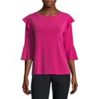 Worthington 3/4 Sleeve Crew Neck Crepe Blouse