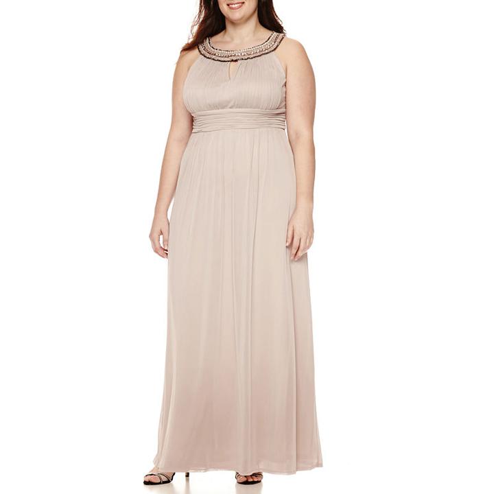 Melrose Sleeveless Keyhole Beaded-neck Gown - Plus