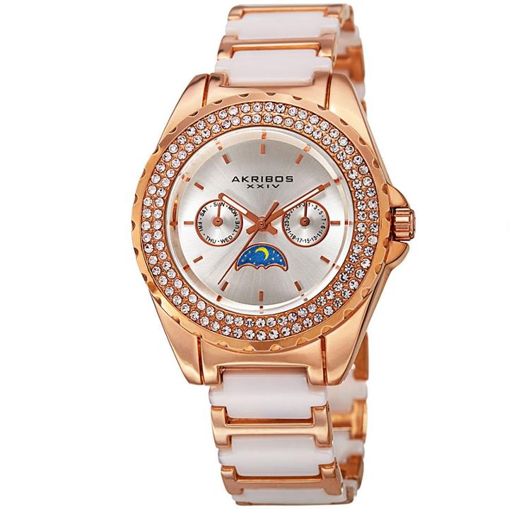 Akribos Xxiv Womens Two Tone Strap Watch-a-961rgwt