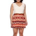 City Triangles Sleeveless Lace Print Belted Romper - Juniors Plus