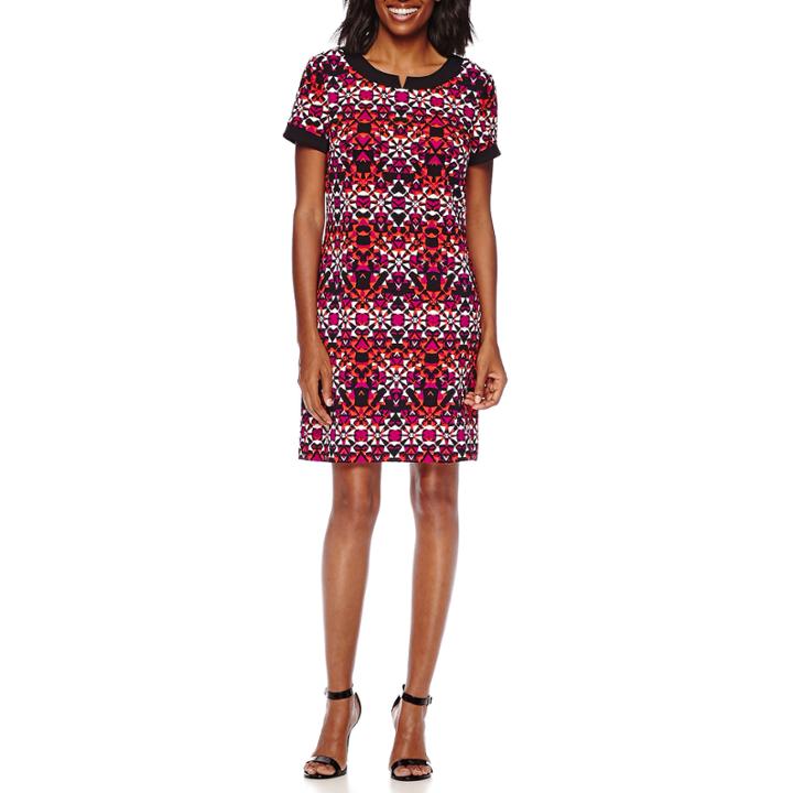 London Style Collection Short-sleeve Star Tile Shift Dress